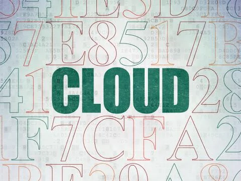 Cloud technology concept: Cloud on Digital Data Paper background Illustrazione stock