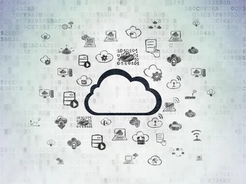 Cloud technology concept: Cloud on Digital Data Paper background イラスト素材