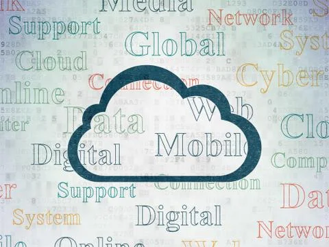 Cloud technology concept: Cloud on Digital Data Paper background 库存插图