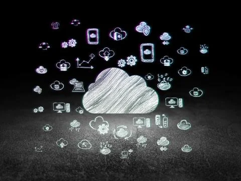 Cloud technology concept: Cloud in grunge dark room Stock Illustration