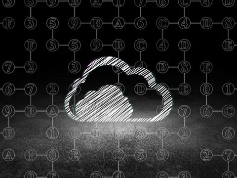 Cloud technology concept: Cloud in grunge dark room Illustrazione stock