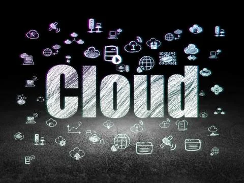 Cloud technology concept: Cloud in grunge dark room Stock Illustration