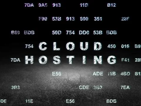 Cloud technology concept: Cloud Hosting in grunge dark room 스톡 일러스트