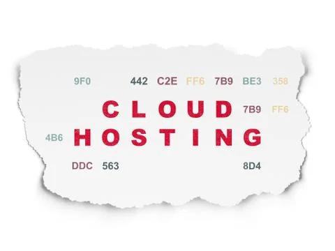 Cloud technology concept: Cloud Hosting on Torn Paper background 스톡 일러스트