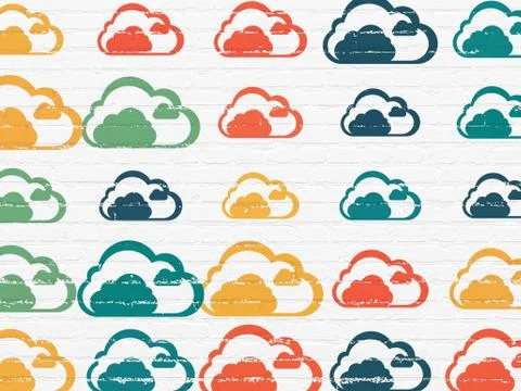 Cloud technology concept: Cloud icons on wall background Illustrazione stock