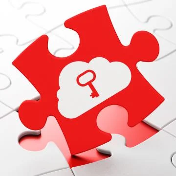Cloud technology concept: Cloud With Key on puzzle background Stock Illustration
