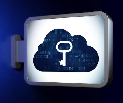 Cloud technology concept: Cloud With Key on billboard background 스톡 일러스트