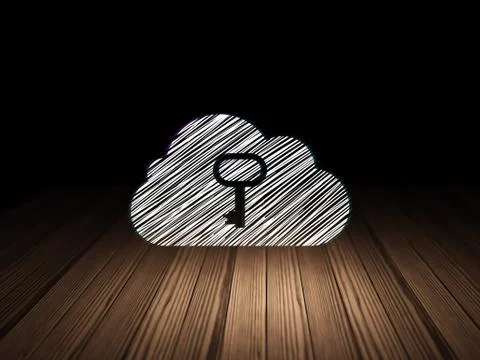 Cloud technology concept: Cloud With Key in grunge dark room イラスト素材