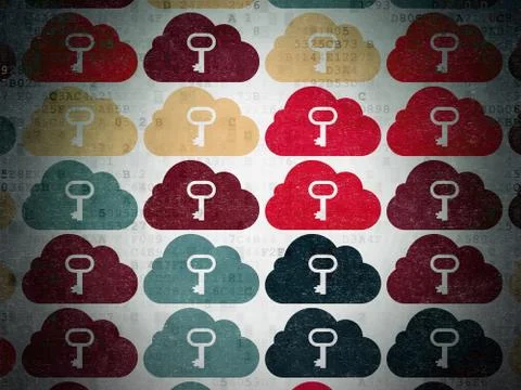 Cloud technology concept: Cloud With Key icons on Digital Paper background 库存插图