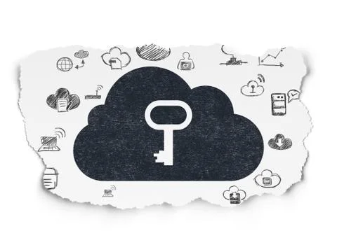 Cloud technology concept: Cloud With Key on Torn Paper background Stock Illustration