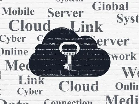 Cloud technology concept: Cloud With Key on wall background Stock Illustration