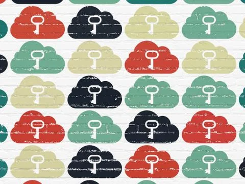 Cloud technology concept: Cloud With Key icons on wall background Illustrazione stock