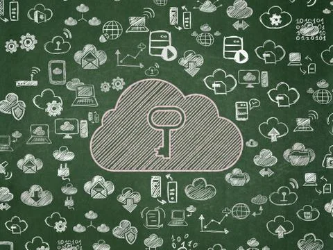 Cloud technology concept: Cloud With Key on School board background Illustrazione stock
