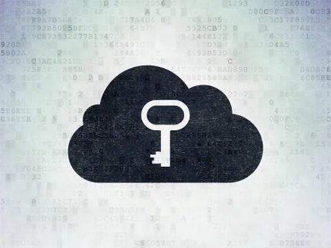 Cloud technology concept: Cloud With Key on Digital Data Paper background 스톡 일러스트