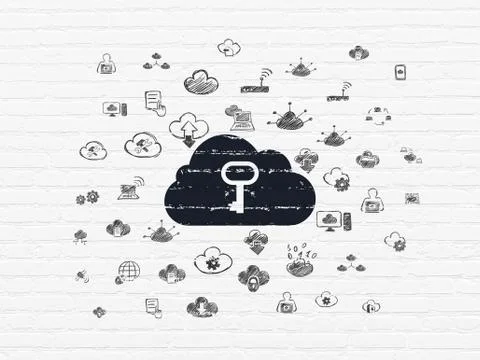 Cloud technology concept: Cloud With Key on wall background イラスト素材