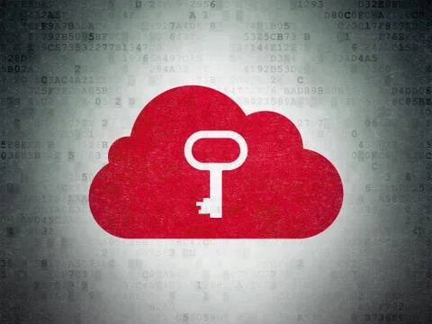 Cloud technology concept: Cloud With Key on Digital Data Paper background 스톡 일러스트