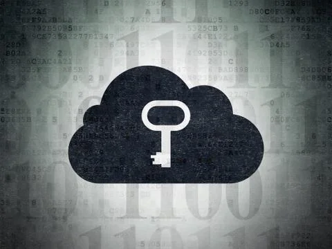 Cloud technology concept: Cloud With Key on Digital Data Paper background Illustrazione stock
