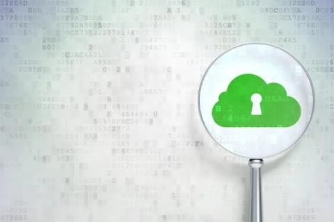 Cloud technology concept: Cloud With Keyhole with optical glass on digital Stock Illustration