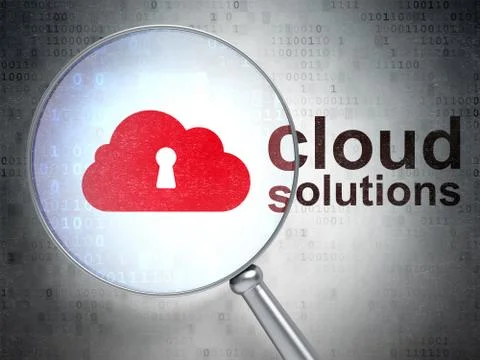 Cloud technology concept: Cloud With Keyhole and Cloud Solutions with optical Stock Illustration