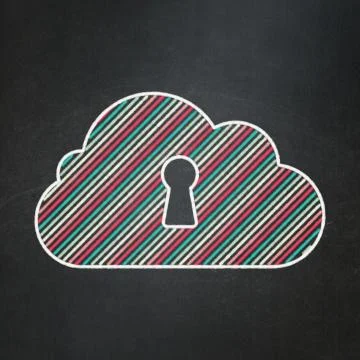 Cloud technology concept: Cloud With Keyhole on chalkboard background Illustrazione stock