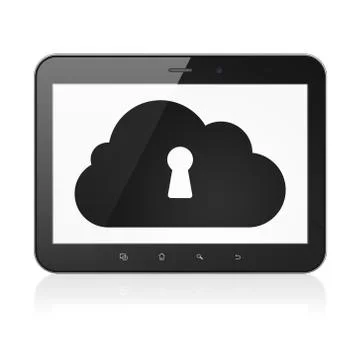 Cloud technology concept: Cloud With Keyhole on tablet pc computer 스톡 일러스트