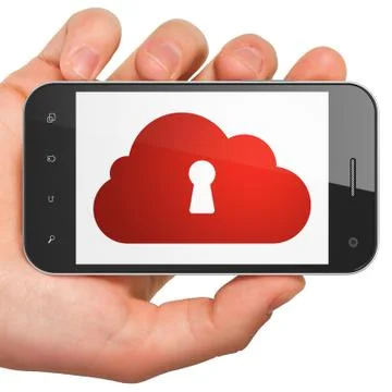 Cloud technology concept: Cloud With Keyhole on smartphone 스톡 일러스트