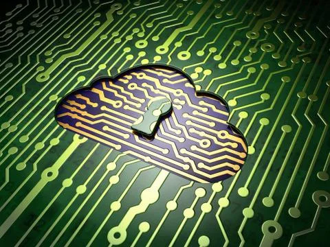 Cloud technology concept: Cloud With Keyhole on circuit board 库存插图