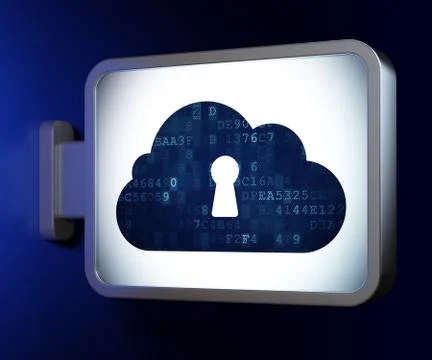 Cloud technology concept: Cloud With Keyhole on billboard backgr 스톡 일러스트