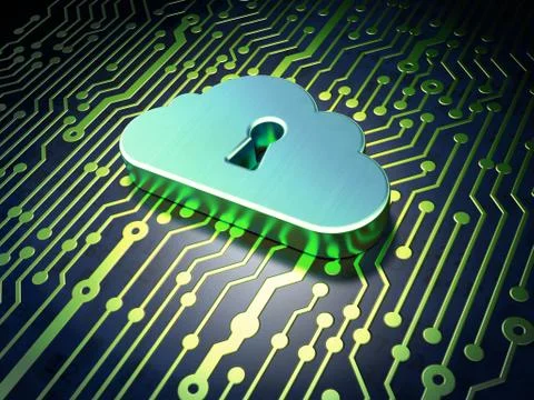 Cloud technology concept: Cloud With Keyhole on circuit board ba Stock Illustration