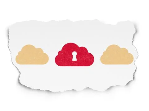 Cloud technology concept: cloud with keyhole icon on Torn Paper background イラスト素材
