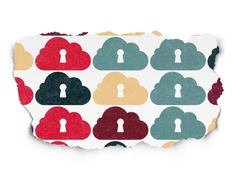 Cloud technology concept: Cloud With Keyhole icons on Torn Paper イラスト素材