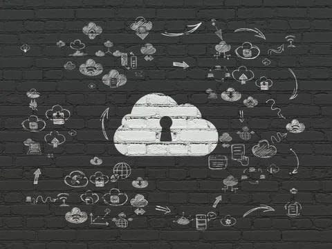 Cloud technology concept: Cloud With Keyhole on wall background Stock Illustration