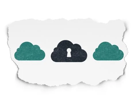 Cloud technology concept: cloud with keyhole icon on Torn Paper 스톡 일러스트