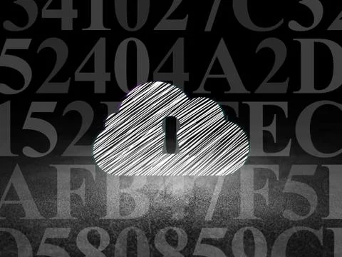 Cloud technology concept: Cloud With Keyhole in grunge dark room Illustrazione stock