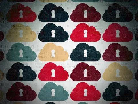 Cloud technology concept: Cloud With Keyhole icons on Digital Paper background 스톡 일러스트