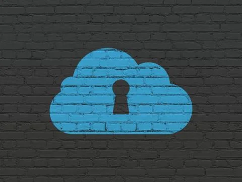 Cloud technology concept: Cloud With Keyhole on wall background Stock Illustration