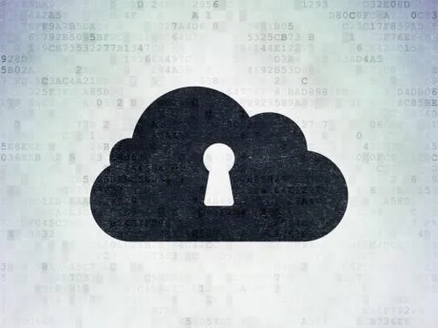 Cloud technology concept: Cloud With Keyhole on Digital Data Paper background 库存插图