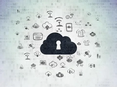 Cloud technology concept: Cloud With Keyhole on Digital Data Paper background Stock Illustration