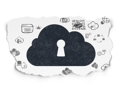 Cloud technology concept: Cloud With Keyhole on Torn Paper background イラスト素材