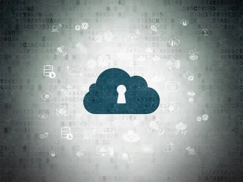 Cloud technology concept: Cloud With Keyhole on Digital Data Paper background Illustrazione stock