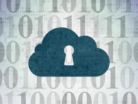 Cloud technology concept: Cloud With Keyhole on Digital Data Paper background Illustrazione stock