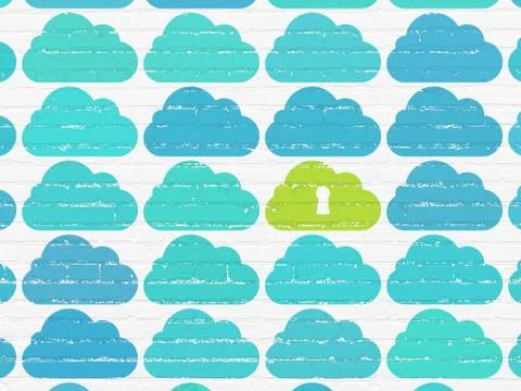 Cloud technology concept: cloud with keyhole icon on wall background Stock Illustration