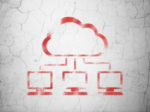 Cloud technology concept: Cloud Network on wall background Stock Illustration