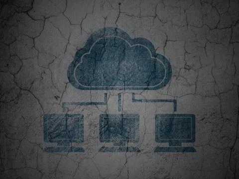 Cloud technology concept: Cloud Network on grunge wall background Illustrazione stock