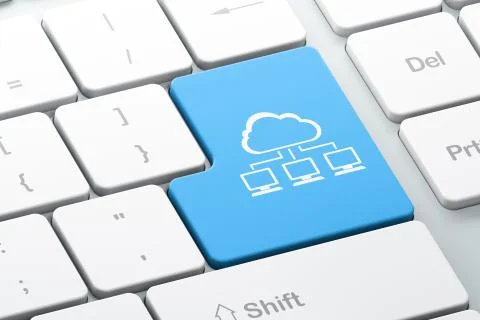 Cloud technology concept: Cloud Network on computer keyboard bac 스톡 일러스트