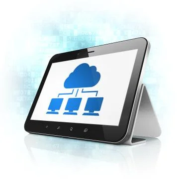 Cloud technology concept: Cloud Network on tablet pc computer 스톡 일러스트