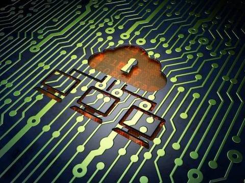 Cloud technology concept: Cloud Network on circuit board backgro 스톡 일러스트