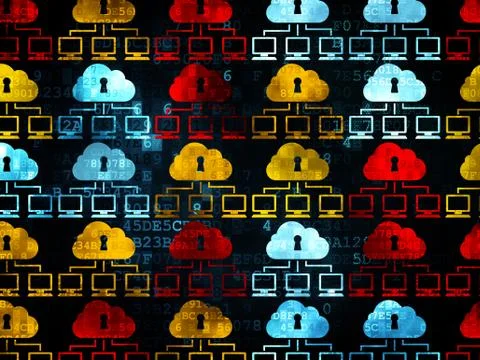 Cloud technology concept: Cloud Network icons on Digital background Stock Illustration