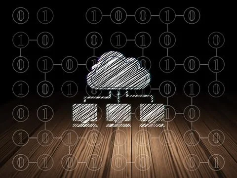 Cloud technology concept: Cloud Network in grunge dark room Illustrazione stock