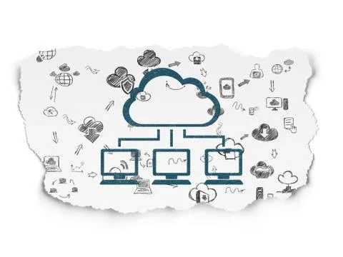 Cloud technology concept: Cloud Network on Torn Paper background Stock Illustration